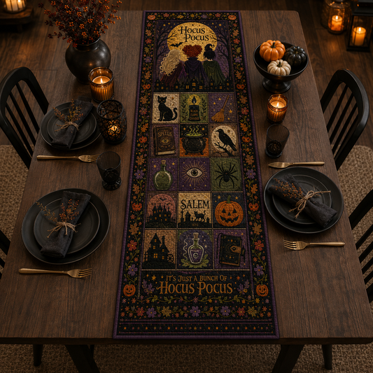 Hocus Pocus Halloween Table Runner, Sanderson Sisters Quilted Table Runner, Salem Witch Decor, Fall Dining Table Decoration, Spooky Home Accent