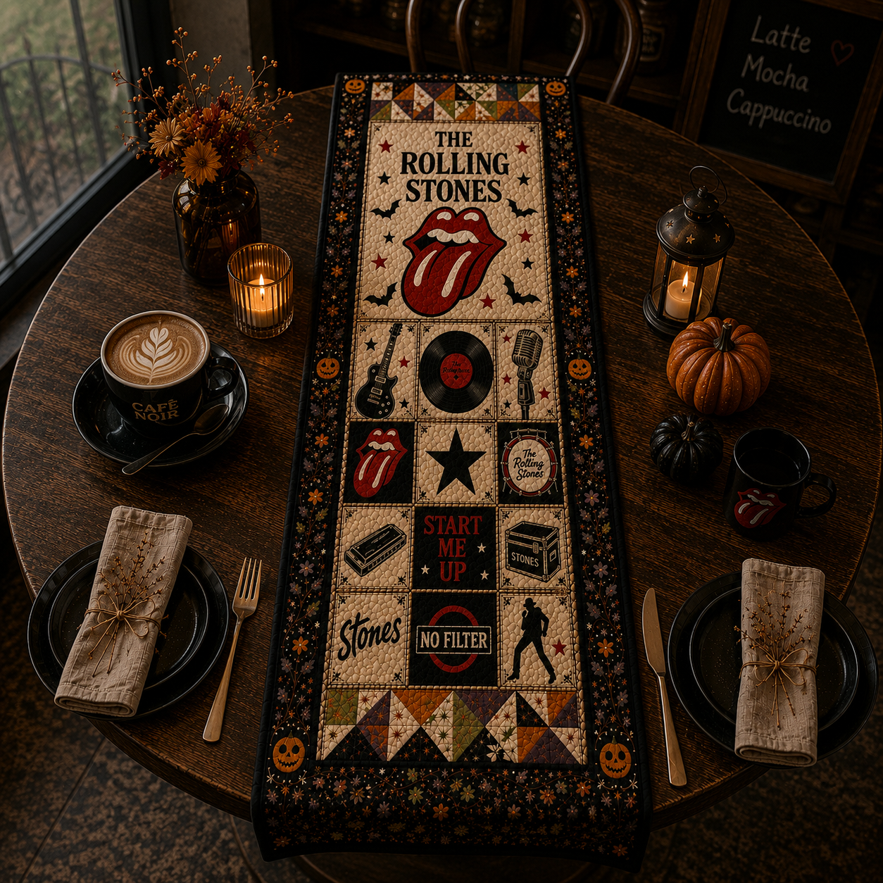 The Rolling Stones Halloween Table Runner, Classic Rock Quilted Table Runner, Tongue Logo Fall Table Decor, Start Me Up Dining Table Runner, Gift for Rolling Stones Fans