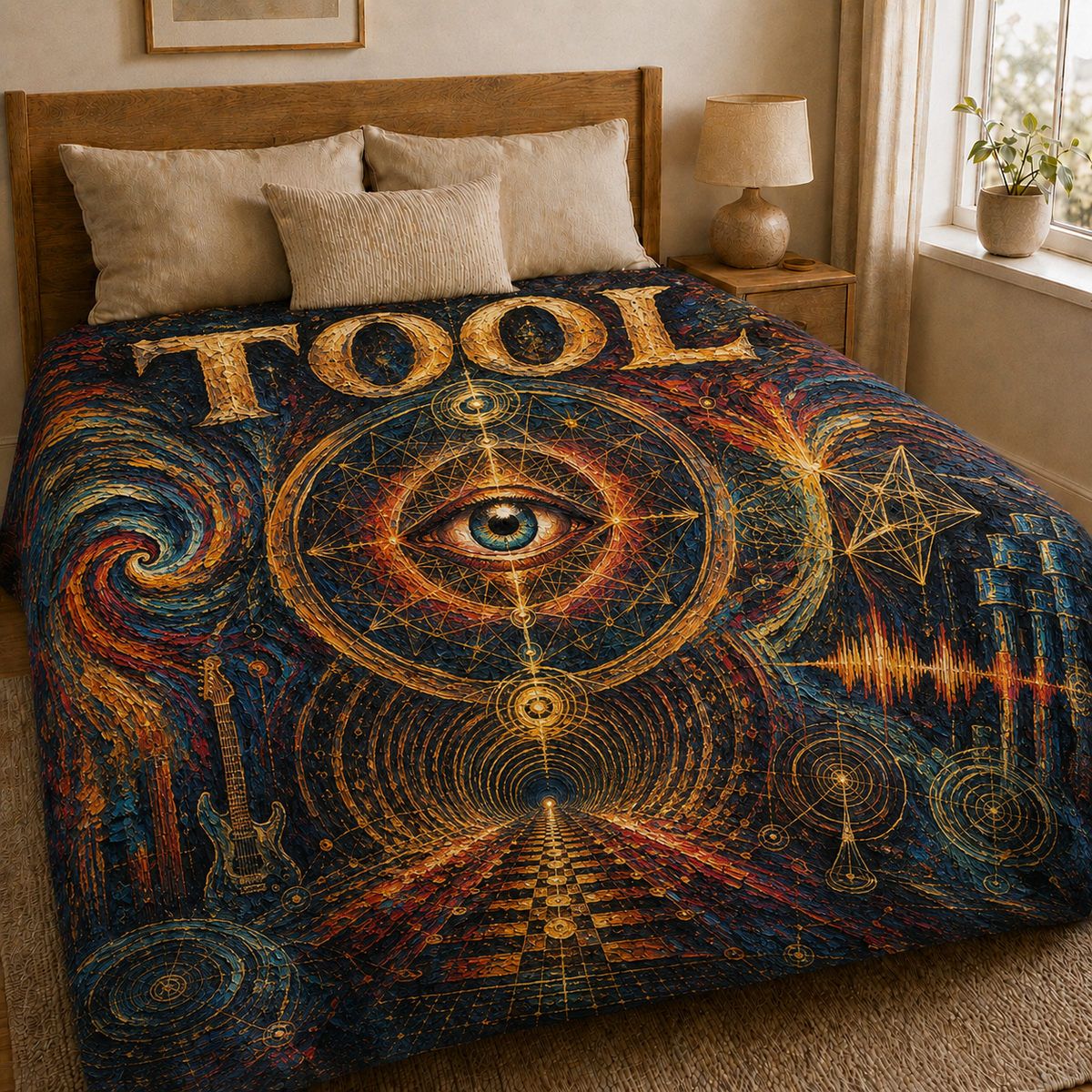 Tool Band Painterly Blanket, Psychedelic Rock Fleece Throw, Sacred Geometry Eye Blanket, Progressive Metal Fan Gift