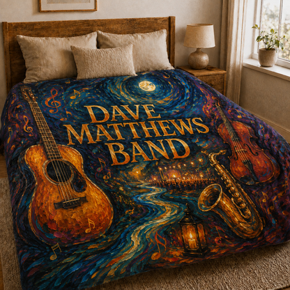Dave Matthews Band Painterly Sherpa Blanket, DMB Music Fleece Throw, Guitar Saxophone Concert Blanket Jam Band Fan Gift