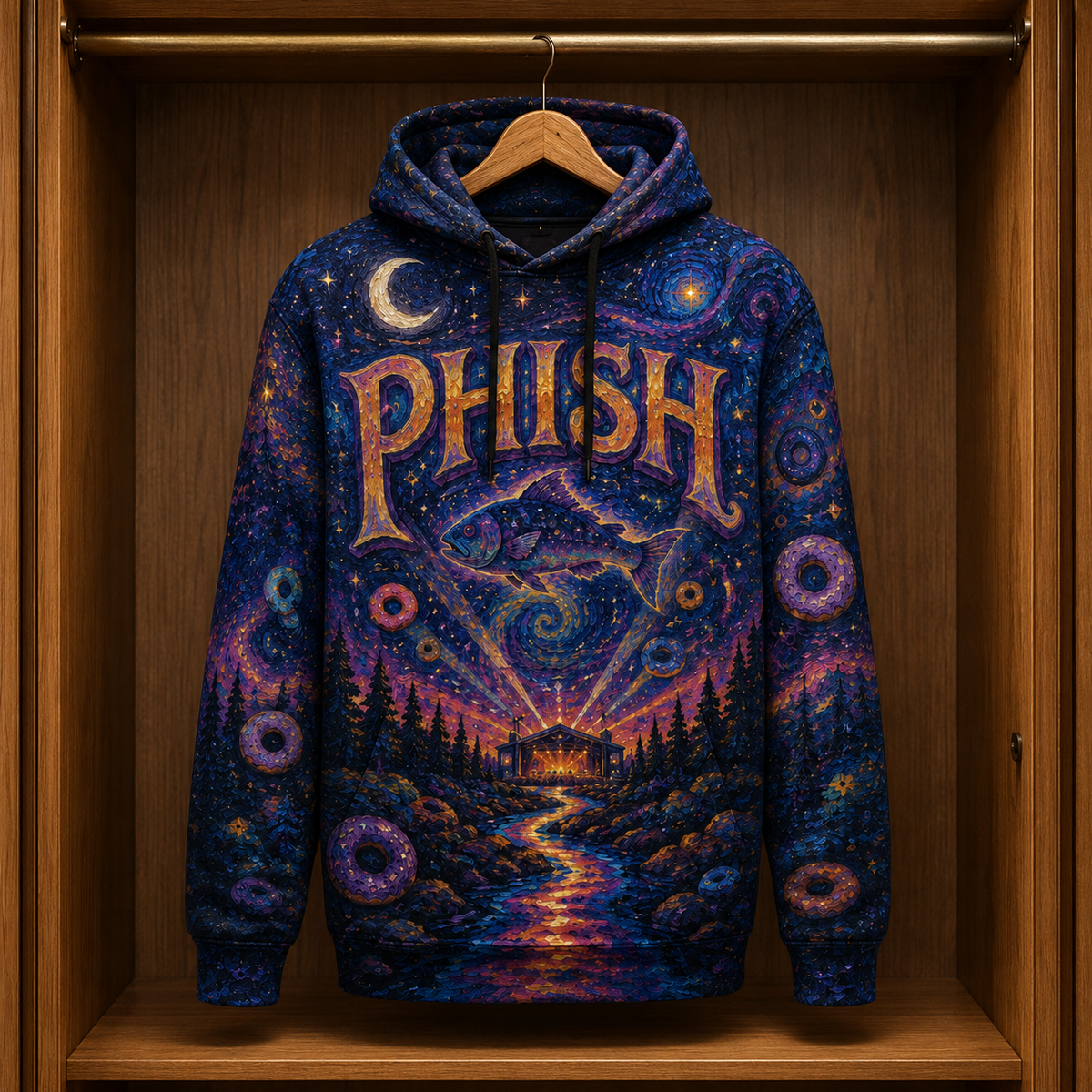 Phish Cosmic Fish All Over Print Hoodie, Psychedelic Jam Band Hoodie, Space Galaxy Concert Pullover, Phish Fan Gift