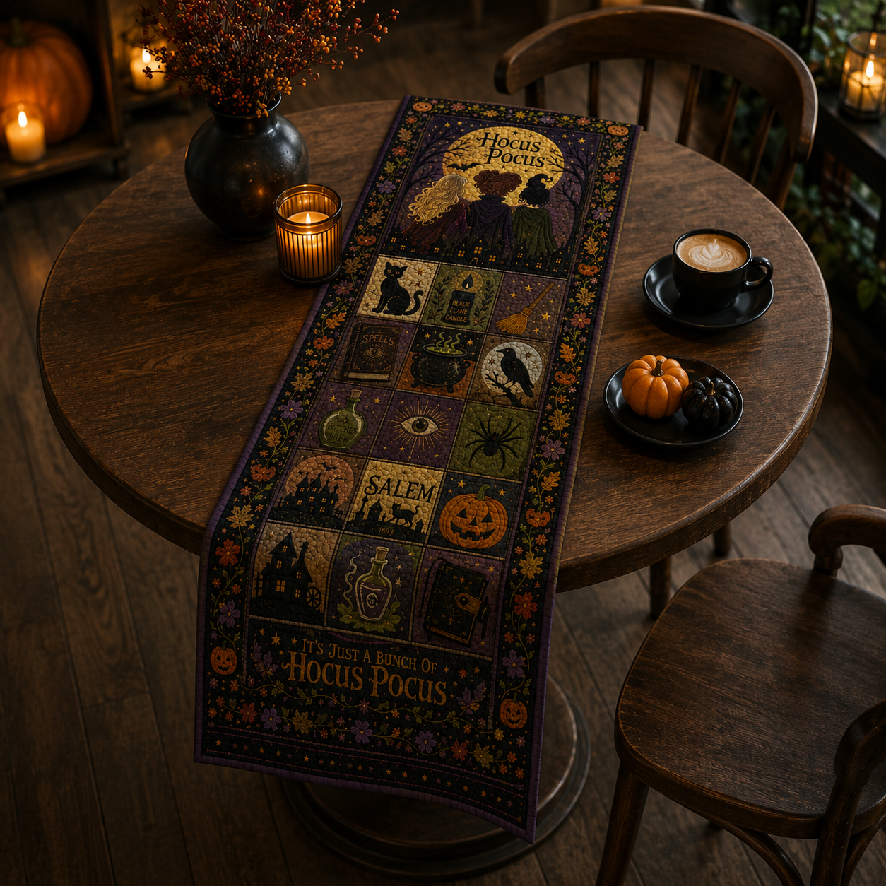 Hocus Pocus Halloween Table Runner, Sanderson Sisters Quilted Table Runner, Salem Witch Decor, Fall Dining Table Decoration, Spooky Home Accent