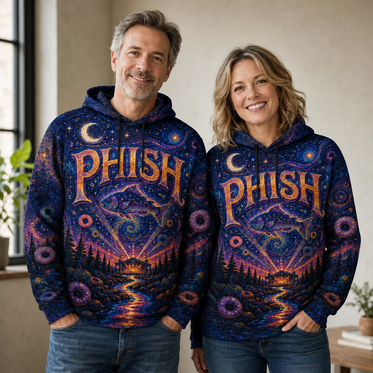 Phish Cosmic Fish All Over Print Hoodie, Psychedelic Jam Band Hoodie, Space Galaxy Concert Pullover, Phish Fan Gift