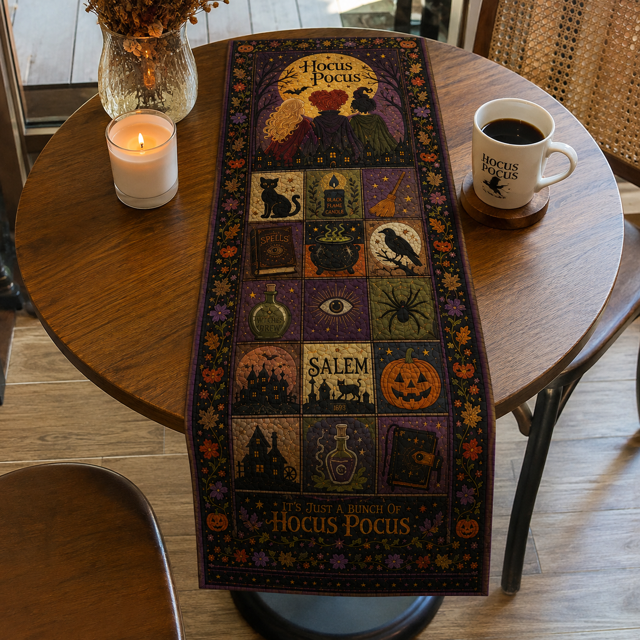 Hocus Pocus Halloween Table Runner, Sanderson Sisters Quilted Table Runner, Salem Witch Decor, Fall Dining Table Decoration, Spooky Home Accent