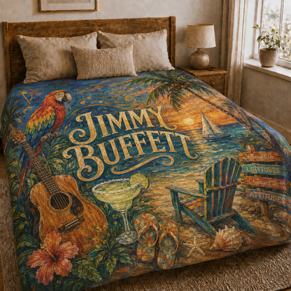 Jimmy Buffett Tropical Beach Blanket, Margaritaville Inspired Music Throw, Parrot Guitar Coastal Fleece Blanket, Parrothead Gift