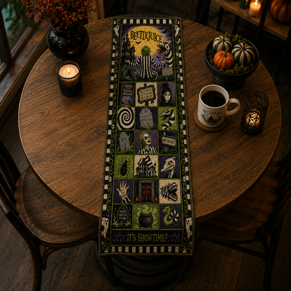 Beetlejuice Halloween Table Runner, Spooky Quilted Table Runner, Gothic Halloween Table Decor, Sandworm & Bio-Exorcist Dining Table Runner, Fall Home Decoration