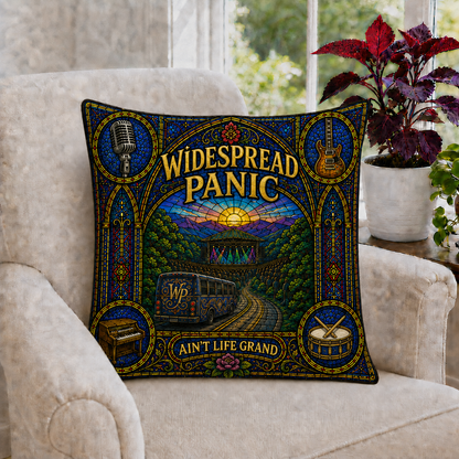 Widespread Panic Stained Glass Pillow, Ain’t Life Grand Throw Pillow, Jam Band Music Decor, WSP Fan Gift
