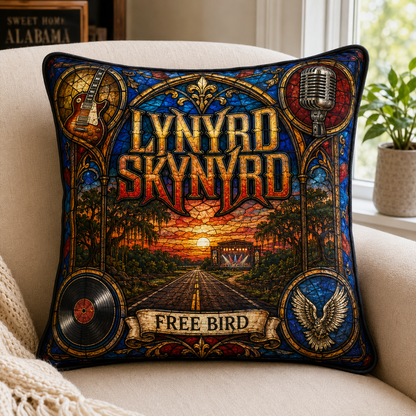 Lynyrd Skynyrd Free Bird Stained Glass Pillow, Southern Rock Throw Pillow, Classic Rock Music Decor, Rock Fan Gift