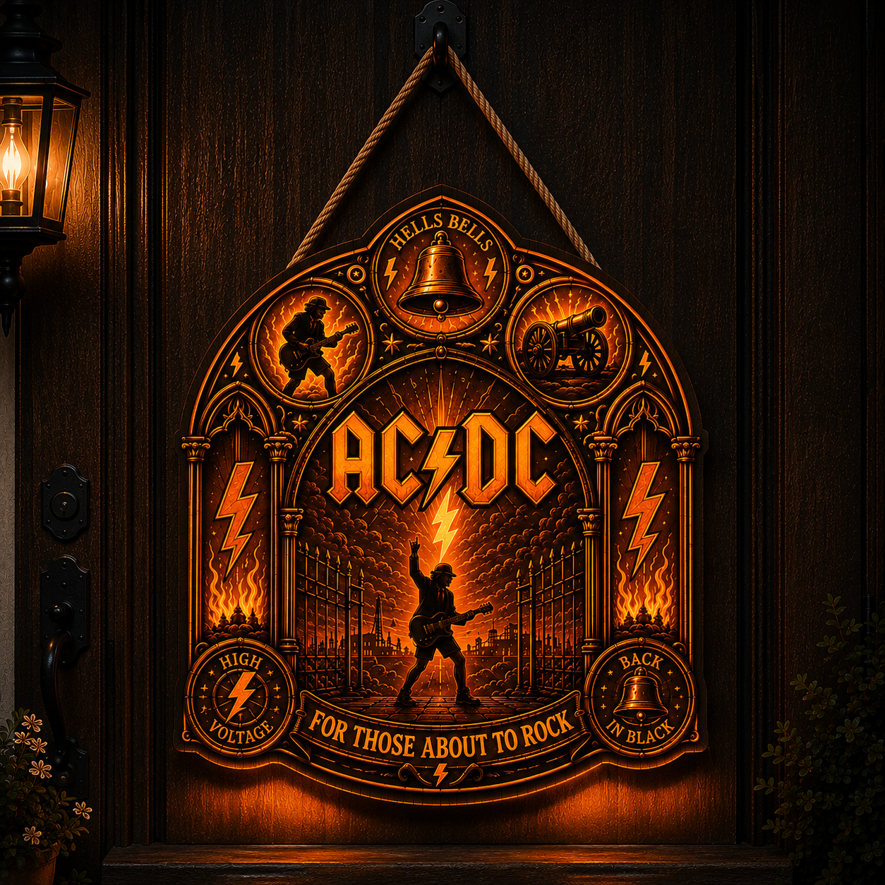 AC/DC Band Luminous Wooden Sign – Gothic LED Wall & Door Decor for Music Fans