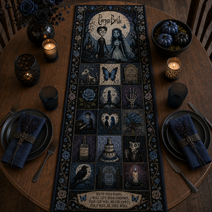 Corpse Bride Halloween Table Runner, Gothic Quilted Table Runner, Tim Burton Inspired Table Decor, Victorian Halloween Dining Table Runner, Spooky Home Decoration