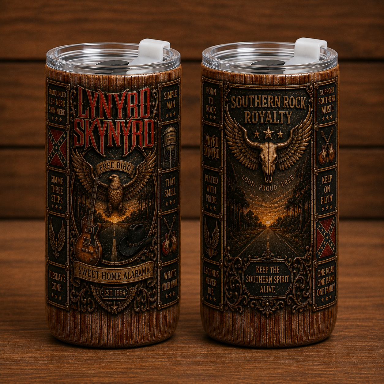 Lynyrd Skynyrd 20oz Stainless Steel Tumbler, Southern Rock Travel Mug, Sweet Home Alabama Coffee Tumbler, Double Wall Insulated Cup, Gift for Lynyrd Skynyrd Fans
