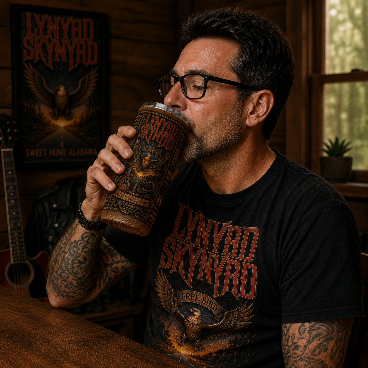 Lynyrd Skynyrd 20oz Stainless Steel Tumbler, Southern Rock Travel Mug, Sweet Home Alabama Coffee Tumbler, Double Wall Insulated Cup, Gift for Lynyrd Skynyrd Fans