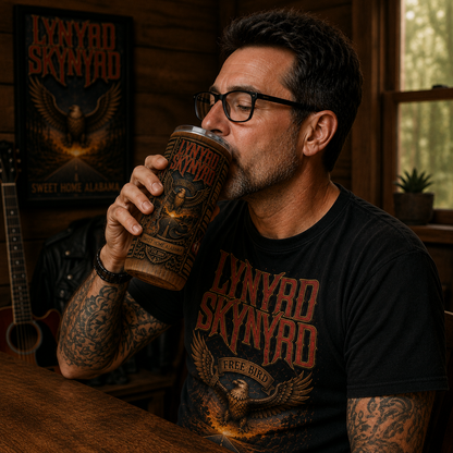 Lynyrd Skynyrd 20oz Stainless Steel Tumbler, Southern Rock Travel Mug, Sweet Home Alabama Coffee Tumbler, Double Wall Insulated Cup, Gift for Lynyrd Skynyrd Fans