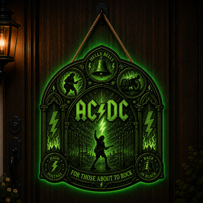 AC/DC Band Luminous Wooden Sign – Gothic LED Wall & Door Decor for Music Fans