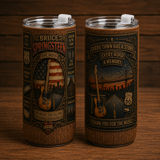 Bruce Springsteen 20oz Stainless Steel Tumbler, The Boss Travel Mug, Born to Run Coffee Tumbler, Double Wall Insulated Cup, Gift for Bruce Springsteen Fans