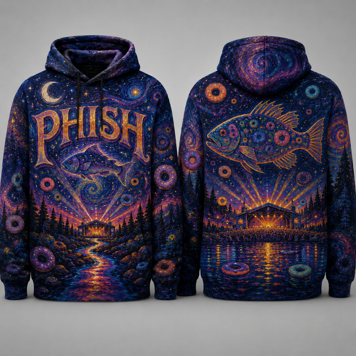 Phish Cosmic Fish All Over Print Hoodie, Psychedelic Jam Band Hoodie, Space Galaxy Concert Pullover, Phish Fan Gift