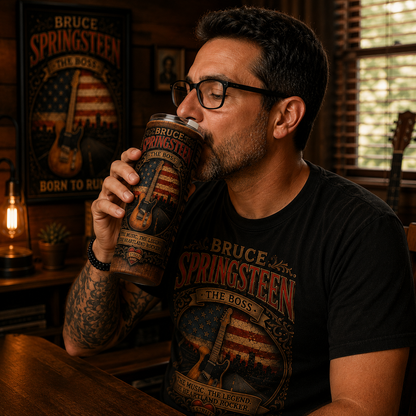 Bruce Springsteen 20oz Stainless Steel Tumbler, The Boss Travel Mug, Born to Run Coffee Tumbler, Double Wall Insulated Cup, Gift for Bruce Springsteen Fans