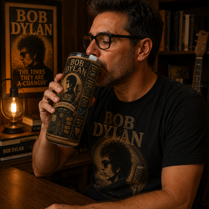 Bob Dylan 20oz Stainless Steel Tumbler, Bob Dylan Travel Mug, Folk Rock Coffee Tumbler, Double Wall Insulated Cup, Gift for Bob Dylan Fans