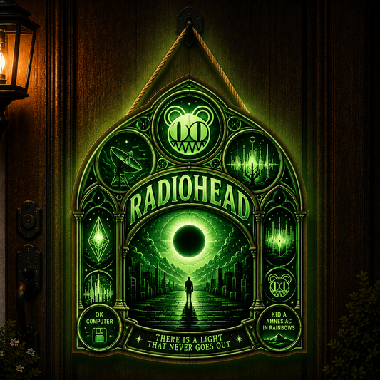 Radiohead Band Luminous Wooden Sign – Gothic LED Wall & Door Decor for Music Fans