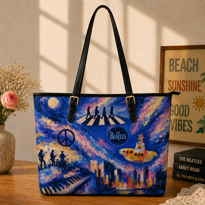 The Beatles Leather Handbag, Tote Bag and Wallet Set, Abbey Road Yellow Submarine Tote Purse, Vintage Music Lover Gift for Women