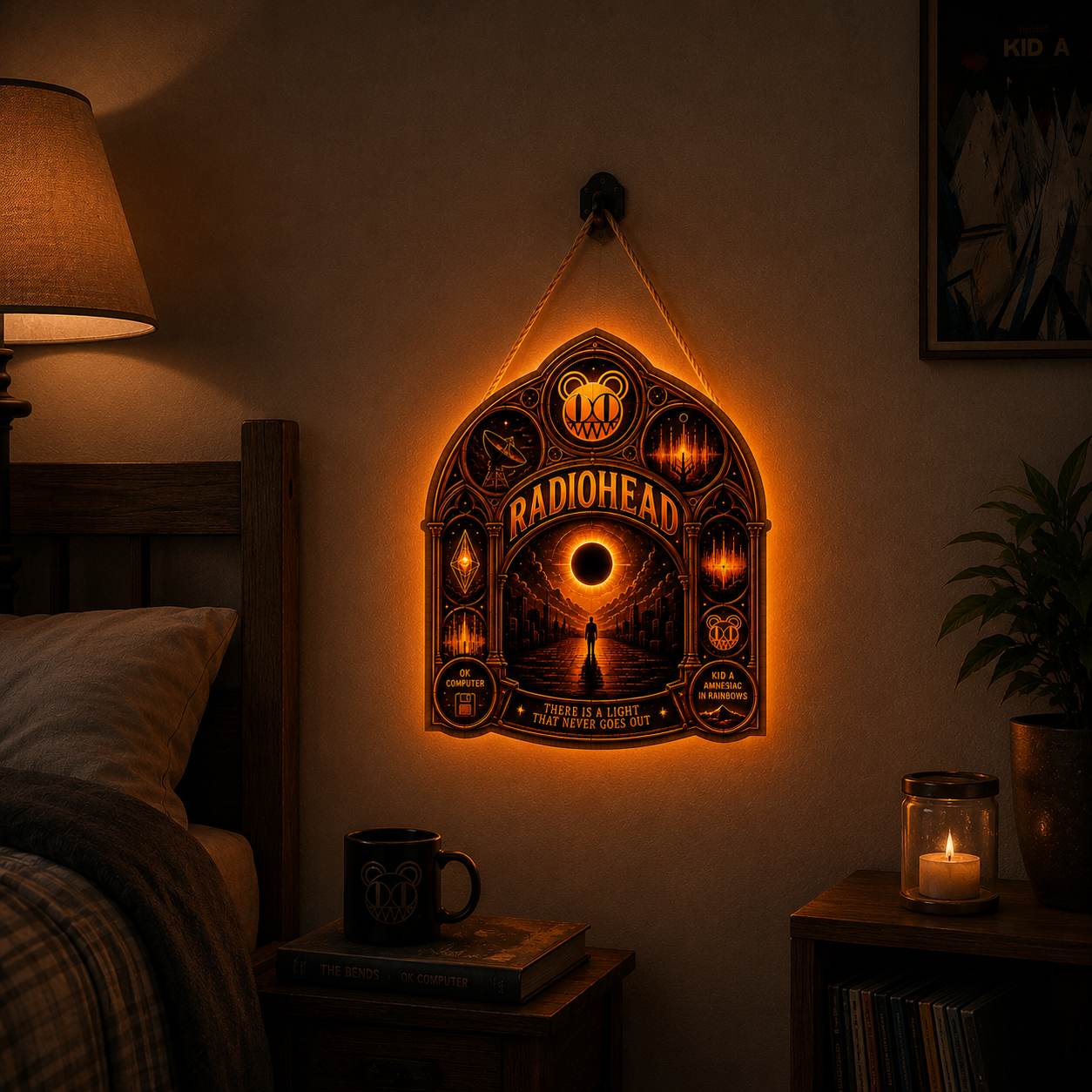 Radiohead Band Luminous Wooden Sign – Gothic LED Wall & Door Decor for Music Fans