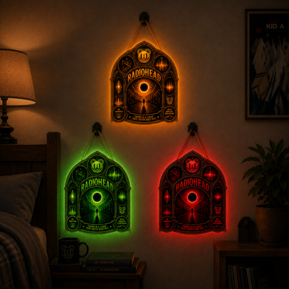 Radiohead Band Luminous Wooden Sign – Gothic LED Wall & Door Decor for Music Fans