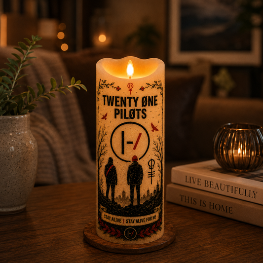 Twenty One Pilots LED Flameless Candle – Music Fan Decorative Candle with Warm Flickering Light