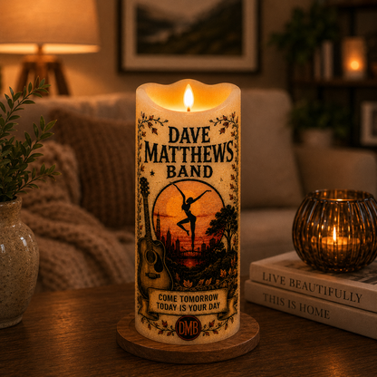 Dave Matthews Band LED Flameless Candle – Music Lover Decorative Candle with Warm Flickering Light