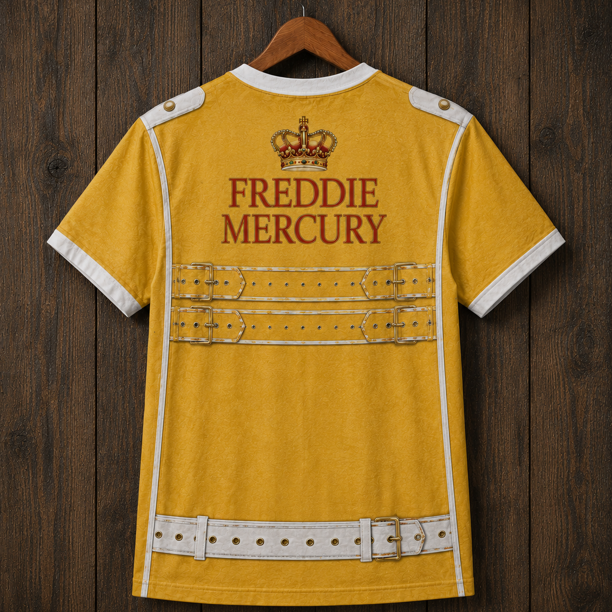 Freddie Mercury 3D All Over Print T-Shirt – Queen Wembley Yellow Jacket Costume Shirt, Rock Legend Graphic Tee, Concert & Halloween Gift