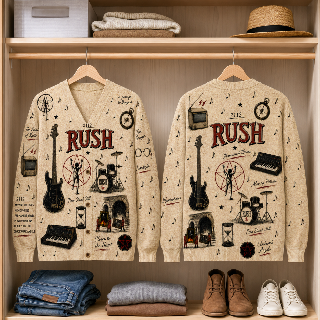 Rush Vintage Cardigan – Rush Music Inspired Button-Up Cardigan, Classic Progressive Rock Fan Gift