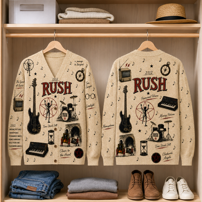Rush Vintage Cardigan – Rush Music Inspired Button-Up Cardigan, Classic Progressive Rock Fan Gift