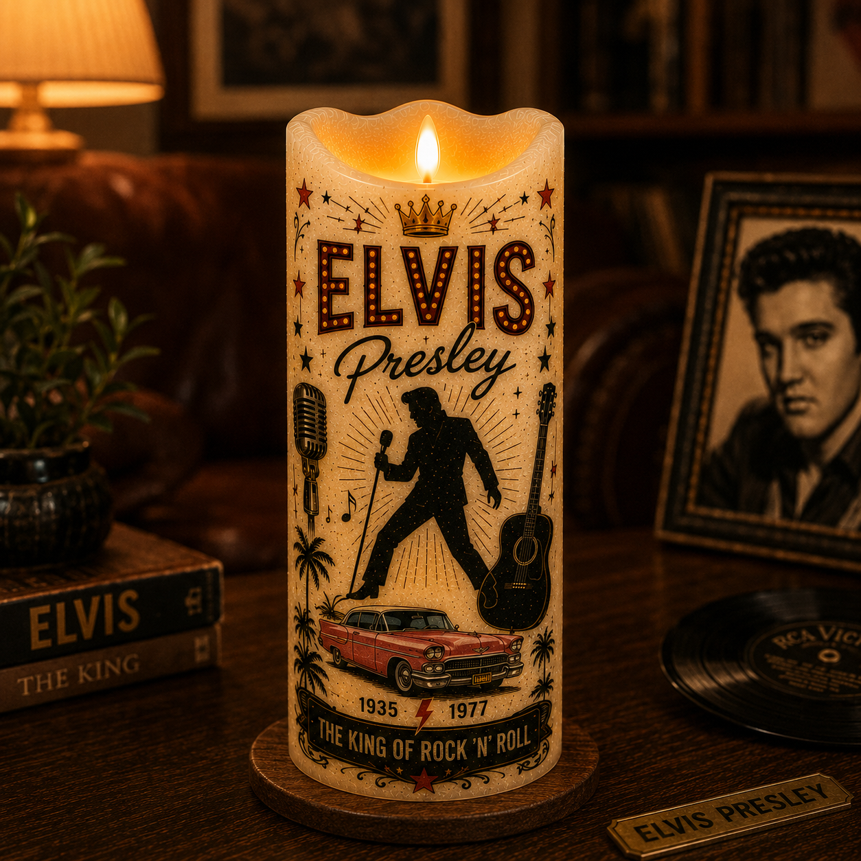 Elvis Presley LED Flameless Candle – The King of Rock 'n' Roll Decorative Candle with Warm Flickering Light