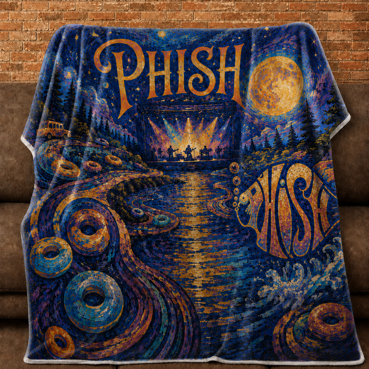 Phish Painterly Sherpa Blanket, Jam Band Fleece Blanket  Phish Fan Gift, Music Lover Bedding