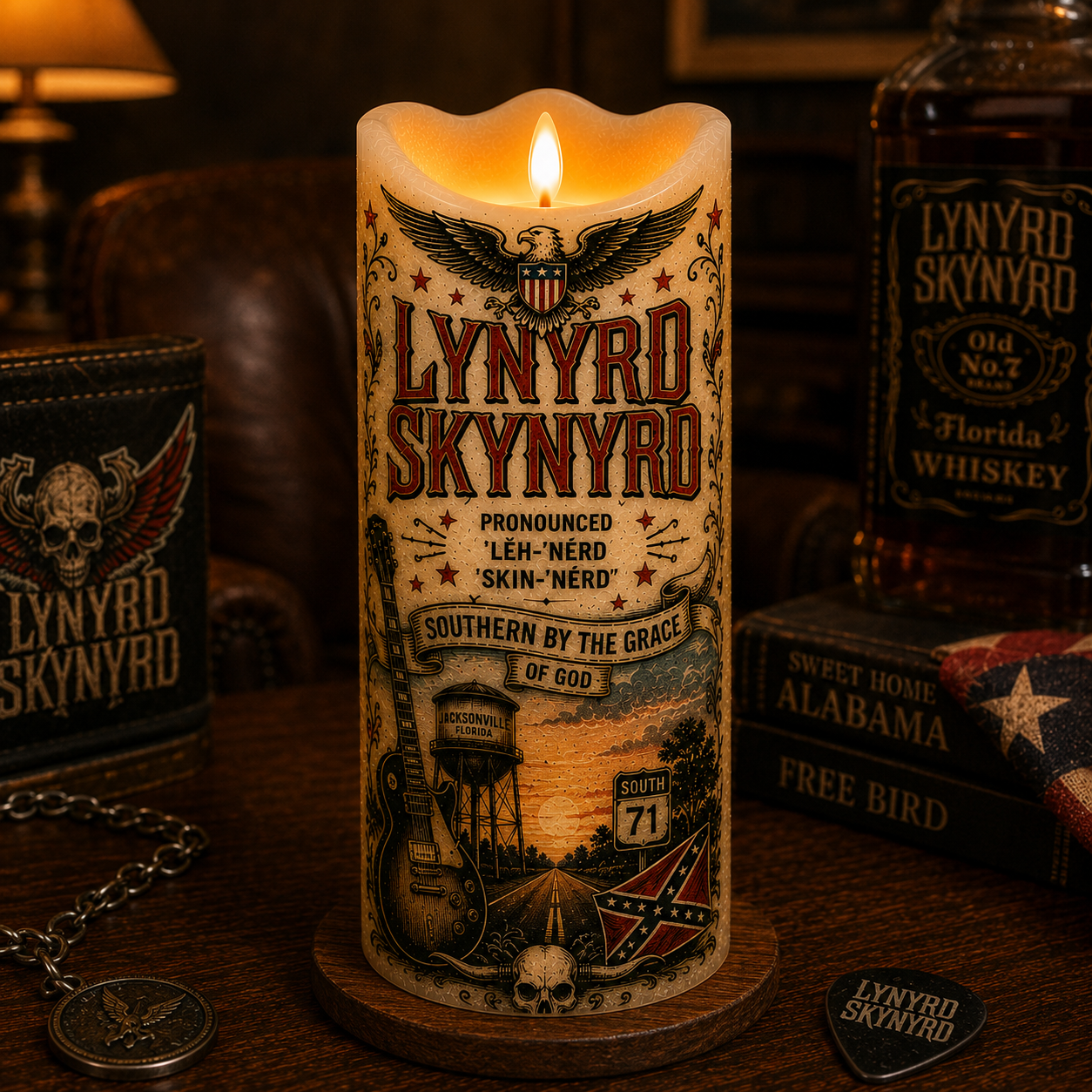 Lynyrd Skynyrd LED Flameless Candle – Southern Rock Decorative Candle with Warm Flickering Light