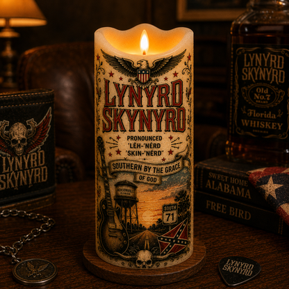 Lynyrd Skynyrd LED Flameless Candle – Southern Rock Decorative Candle with Warm Flickering Light