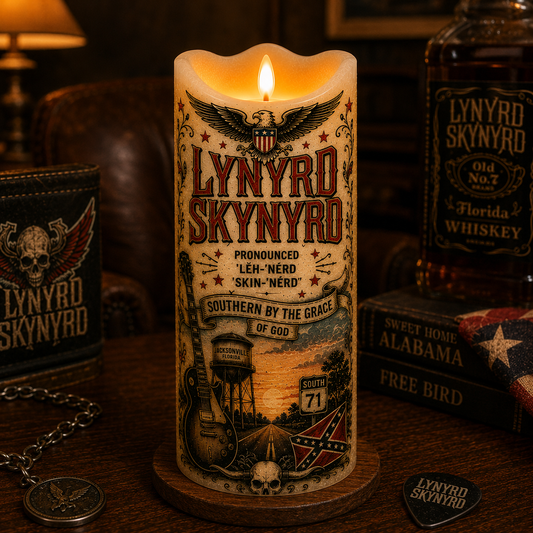 Lynyrd Skynyrd LED Flameless Candle – Southern Rock Decorative Candle with Warm Flickering Light
