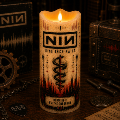 Nine Inch Nails LED Flameless Candle – Industrial Rock Decorative Candle with Warm Flickering Light