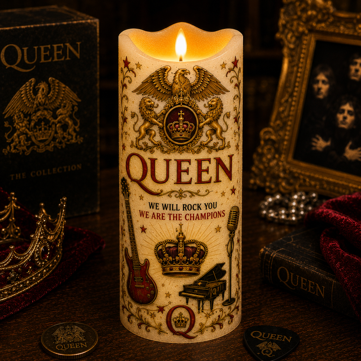 Queen LED Flameless Candle – Classic Rock Music Decorative Candle with Warm Flickering Light