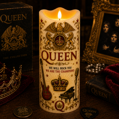 Queen LED Flameless Candle – Classic Rock Music Decorative Candle with Warm Flickering Light