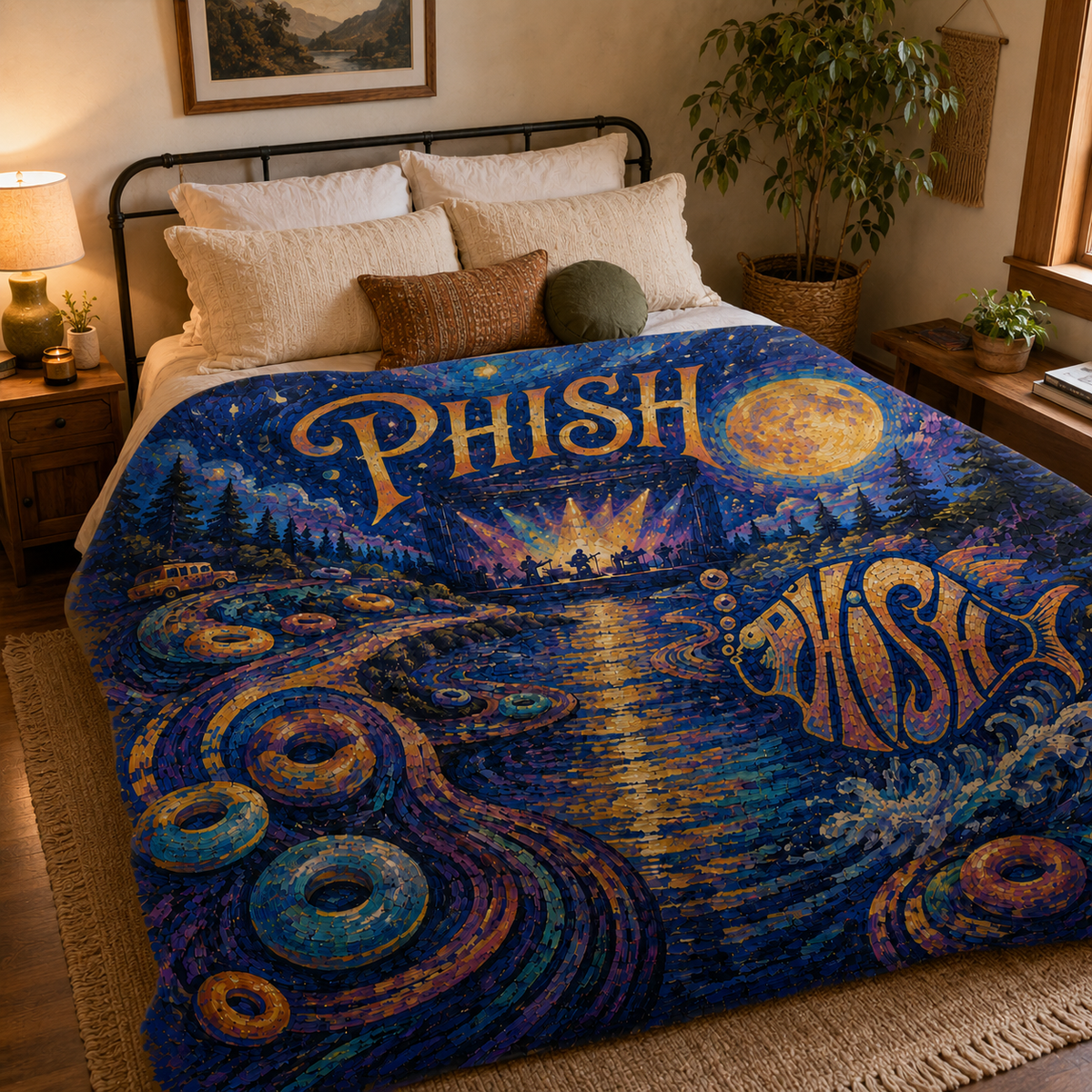 Phish Painterly Sherpa Blanket, Jam Band Fleece Blanket  Phish Fan Gift, Music Lover Bedding