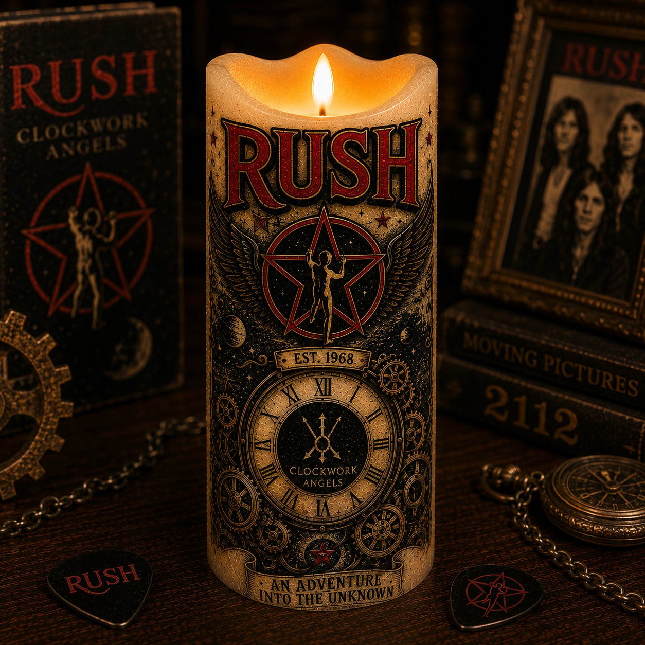 Rush LED Flameless Candle – Progressive Rock Music Decorative Candle with Warm Flickering Light