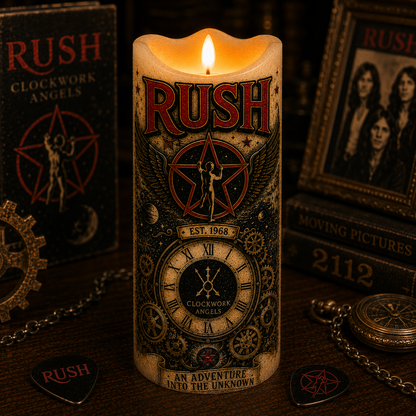 Rush LED Flameless Candle – Progressive Rock Music Decorative Candle with Warm Flickering Light