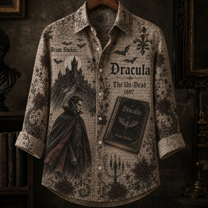 Bram Stoker Dracula Button Up Shirt, Gothic Vampire Literary Shirt, Dracula 1897 Vintage Shirt, Horror Novel Button Down, Gothic Book Lover Gift