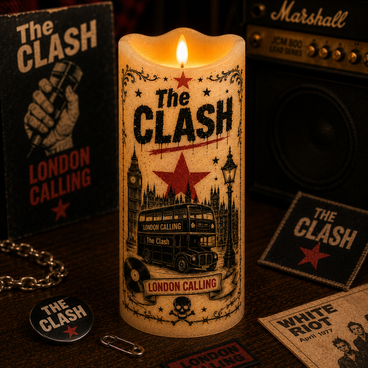 The Clash LED Flameless Candle – Punk Rock Music Decorative Candle with Warm Flickering Light