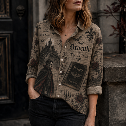 Bram Stoker Dracula Button Up Shirt, Gothic Vampire Literary Shirt, Dracula 1897 Vintage Shirt, Horror Novel Button Down, Gothic Book Lover Gift