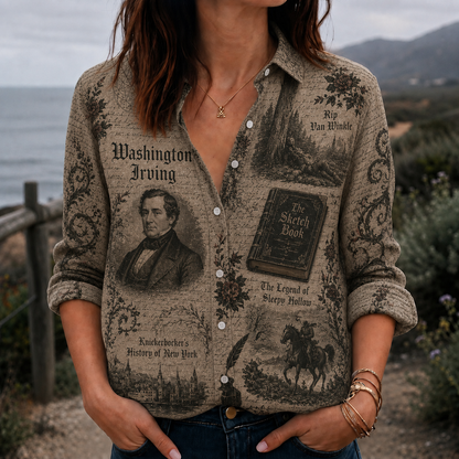 Washington Irving Button Up Shirt, Sleepy Hollow Literary Shirt, Rip Van Winkle Vintage Shirt, Dark Academia Button Down, Classic Literature Gift