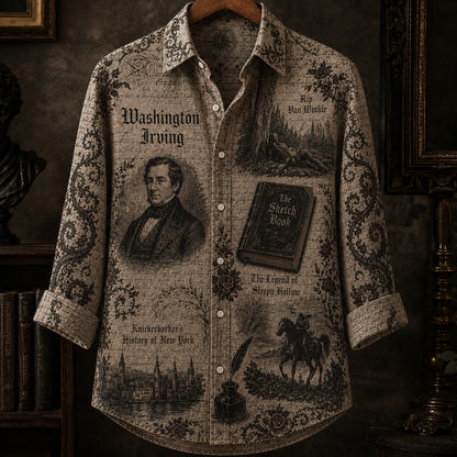 Washington Irving Button Up Shirt, Sleepy Hollow Literary Shirt, Rip Van Winkle Vintage Shirt, Dark Academia Button Down, Classic Literature Gift
