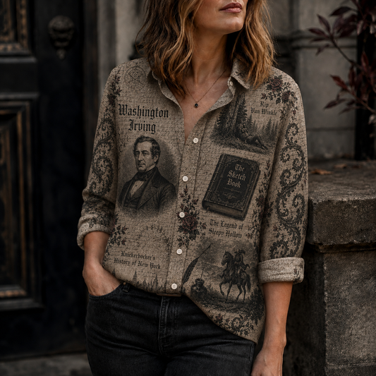 Washington Irving Button Up Shirt, Sleepy Hollow Literary Shirt, Rip Van Winkle Vintage Shirt, Dark Academia Button Down, Classic Literature Gift