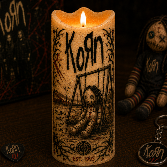 Korn Flameless LED Candle, Nu Metal Fan Gift, Gothic Music LED Candle, Alternative Rock Decor, Battery Operated Candle
