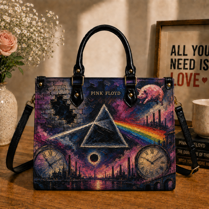 Pink Floyd Leather Handbag – Dark Side of the Moon Prism Tote Purse, Psychedelic Rock Gift for Women